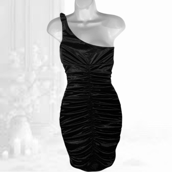 Ruby Rox Black Dress Women Small Zebra Sequin One Cold Shoulder Pinup Mini - Picture 5 of 5